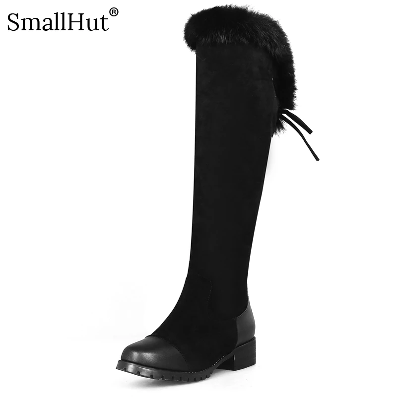 Сапоги до колена Новинка 2019 года Женская Осенняя обувь из флока на квадратном