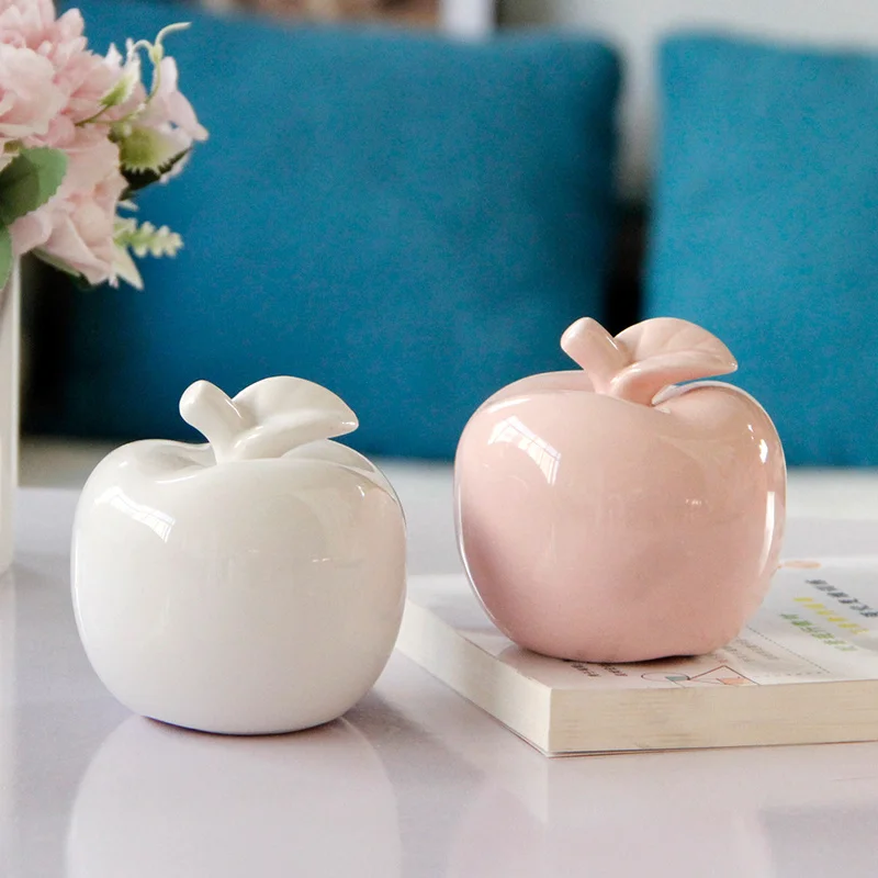 

Creative Ceramic White Apple Crafts Fruit Sculpture Living Room Office Countertop Apple Ornaments Home Decoration Christmas Gift
