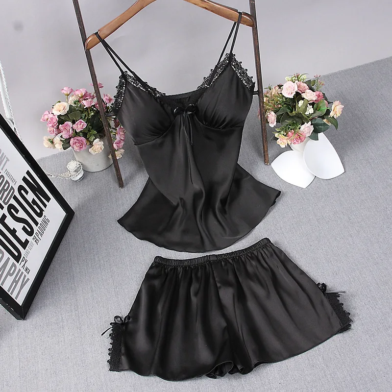 Комплект из двух предметов Женская пижама шелковая сексуальная ночная рубашка