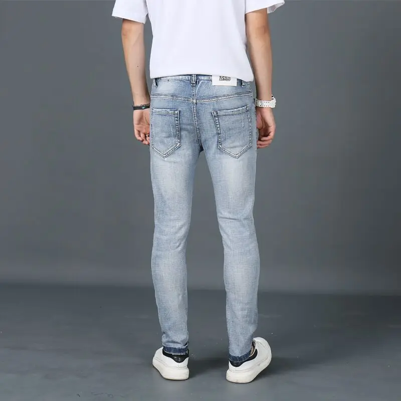 

Men's High street Stretch Skinny Jeans Rose Print slim pants