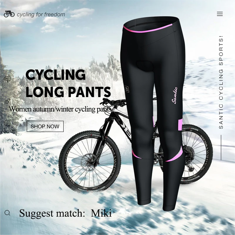 Santic женские велосипедные 4D штаны с подушкой Зимние флисовые теплые