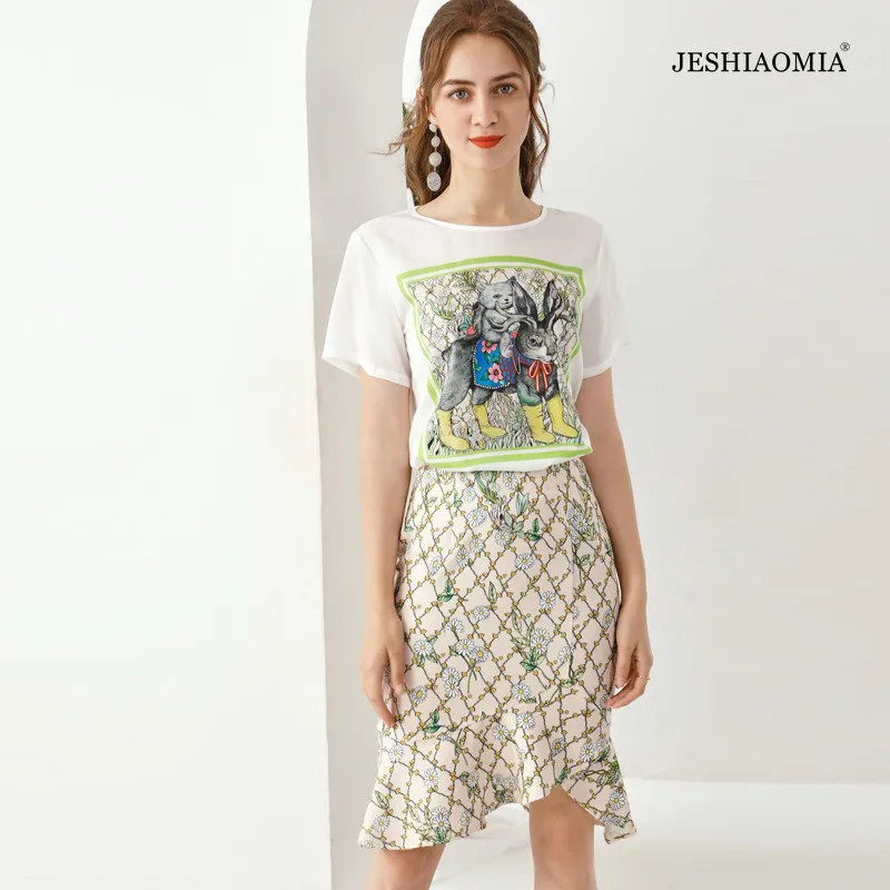 

Футболка с круглым вырезом и асимметричная юбка JESHIAOMIA, весна 2021