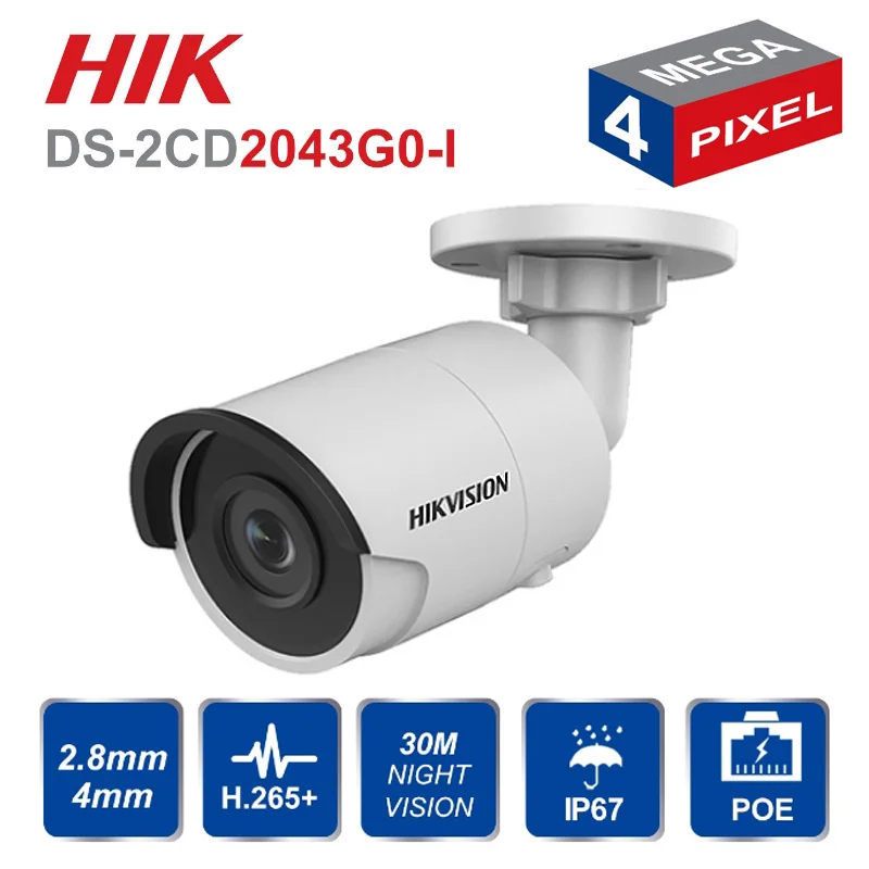 Оригинальный hikvision английская DS-2CD2043G0-I 4MP сетевая IP пуля IR POE камера слот для