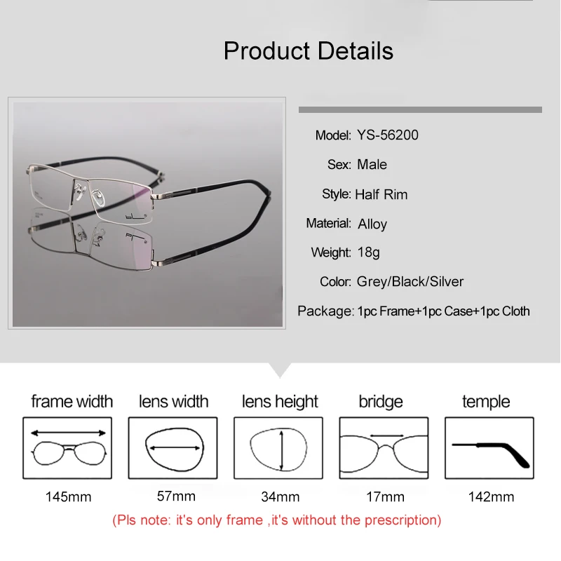 

Eyeglass Frames for Men Glasses Frame Half Rim Spectacle Frame YS-56200