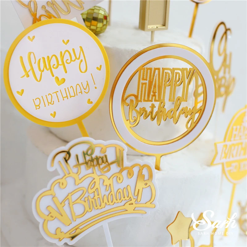 Золотой акриловый розовый желтый Топпер для торта С Днем Рождения Круглая Корона