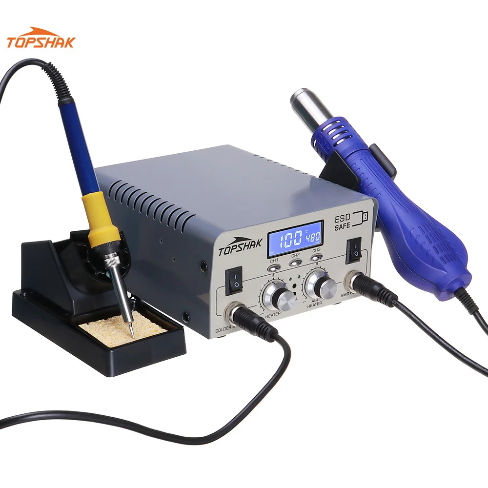 

Topshak TS-CD4 680W 2 In 1 Rework Hot Air LCD Digital Display Soldering Station Electric Soldering Iron PID Temperature Control