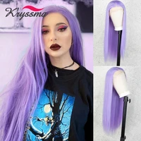 purple blue pink synthetic lace front wig heat resistant long straight ombre peruca cosplay wigs for black women kryssma hair