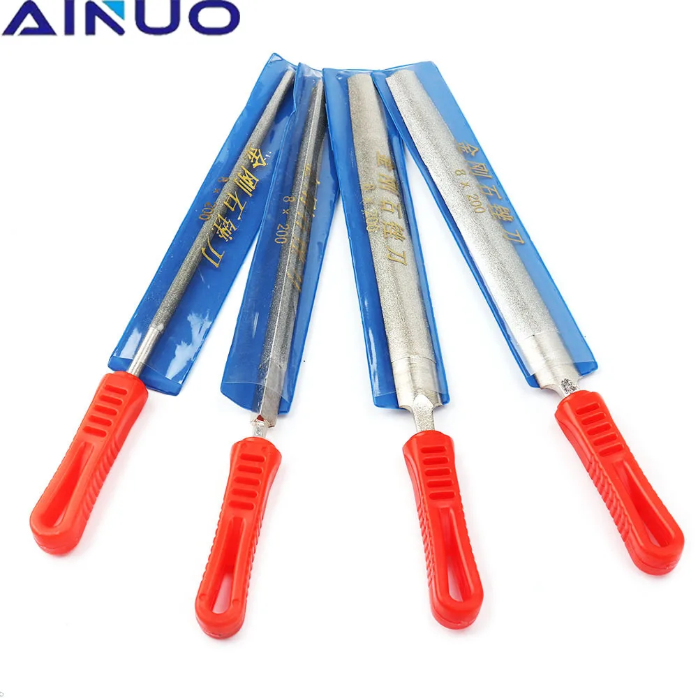 

8“ Flat Diamond Coating Needle File Files Metal Jewelry Crafts Tool Jade Ceramic Glass Polishing Filing Hand Tool 1/4Pcs