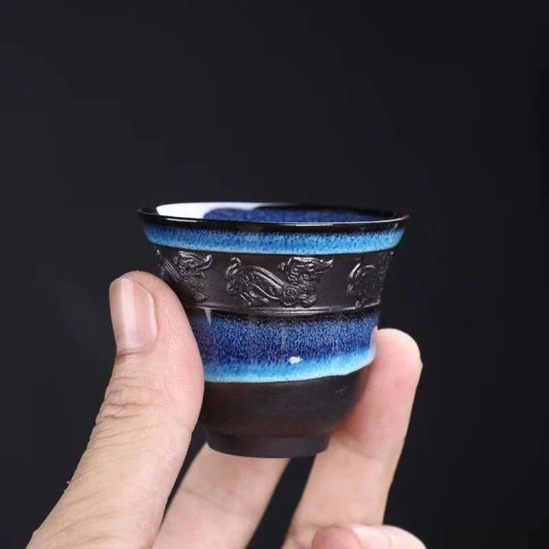 Чайный набор керамический синий глазурь gaiwan чайный кунг-фу 1 с 2 чайными чашками и