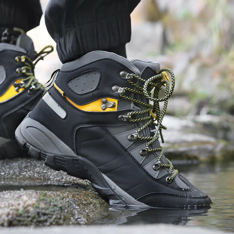 GRITION Men Hiking Boots Waterproof 2021 High Top Walking Winter Work Mountain Sport Shoes Soft Shell Trekking Outdoor Ankle New