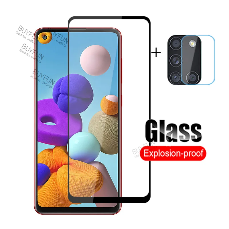 2в1 закаленное стекло для Samsung A10 A20 A30 A40 A50 A71 A21S Защитное объектива камеры SamsungA21S