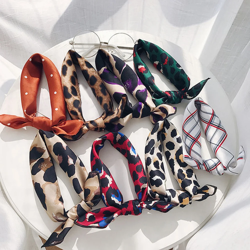 Леопардовый шарф квадратный галстук атласный