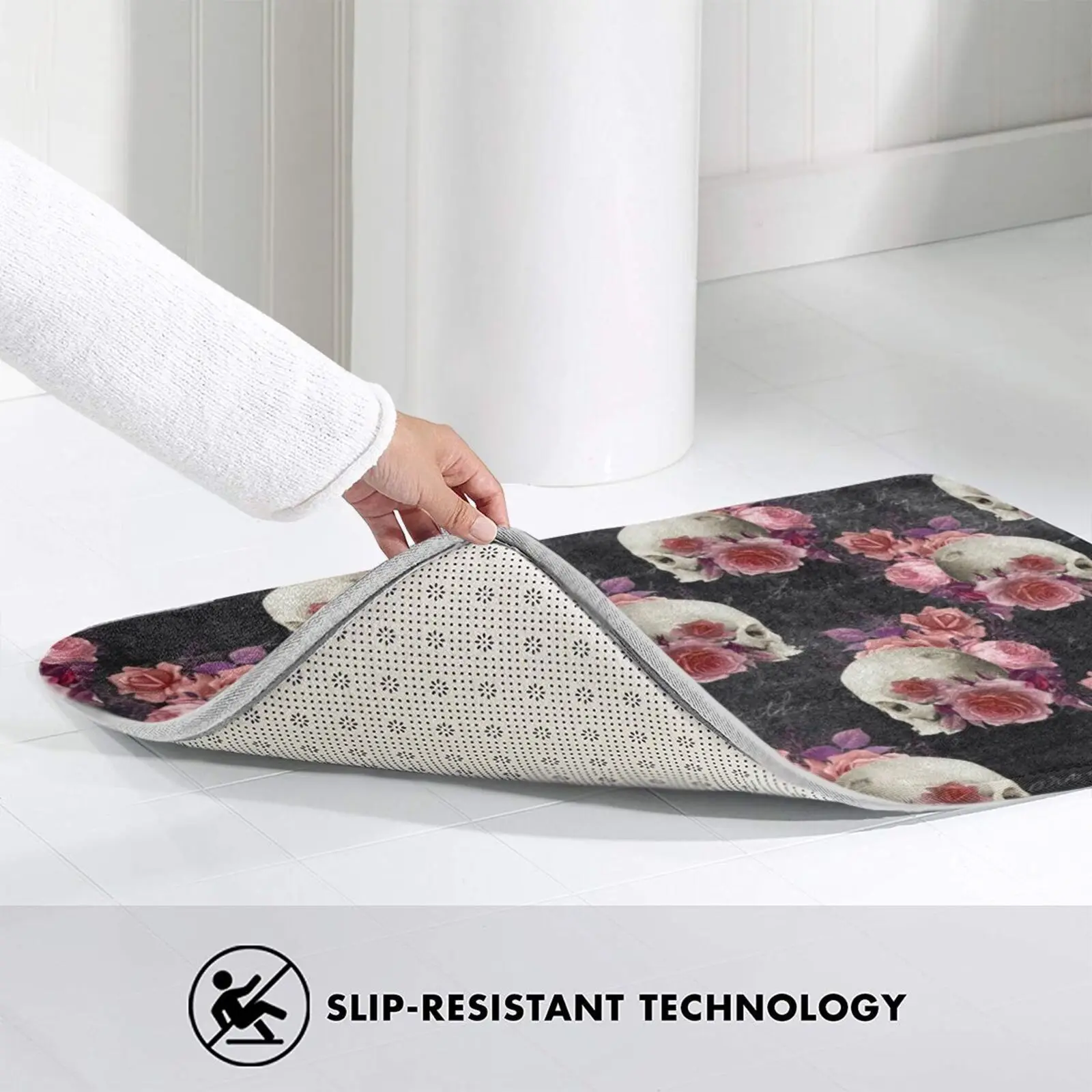 Дизайнерский коврик с розовым черепом нескользящий для входной двери в спальню