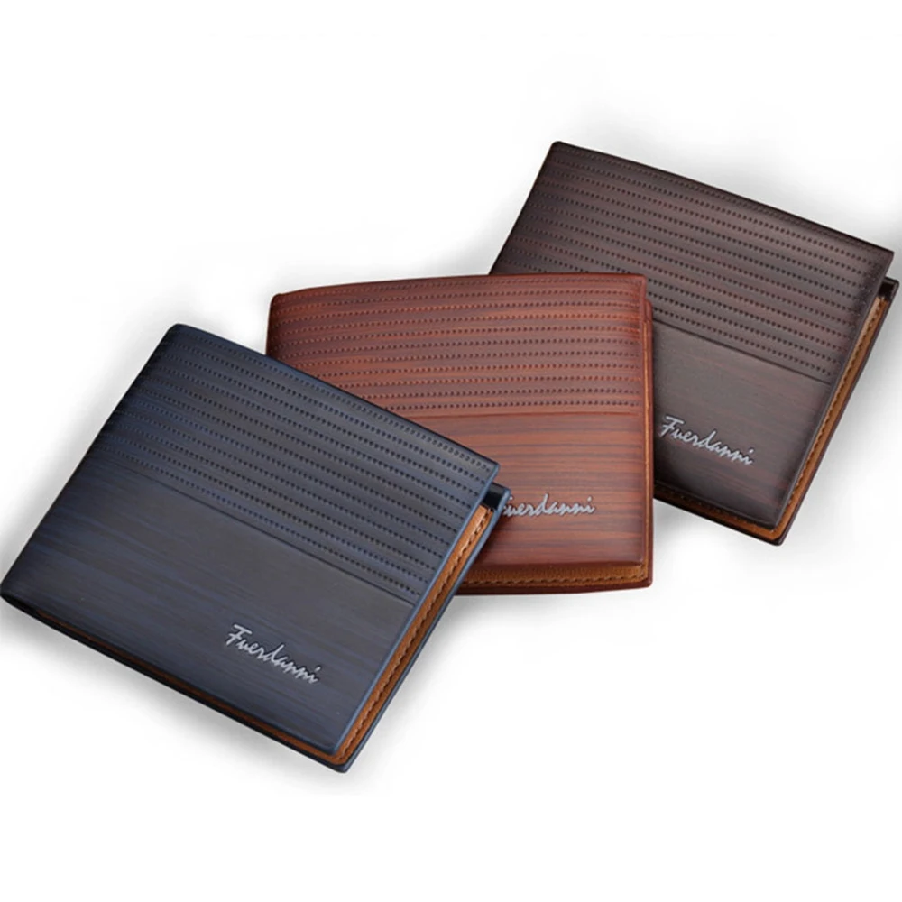 Мужской кошелек из искусственной кожи с дополнительным объемом, двухскладочный, узким передним карманом с местом для наличных, множественными карманами для карт и коротким замком-пряжкой.