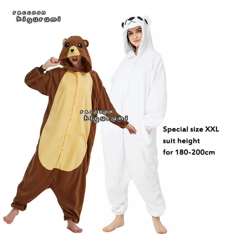 

XXL180-200cm Unisex Animal Polar Bear Fleece Onesie Boy Girl Cosplay Bear Winter Pajama Raccoon Kigurumi Adult