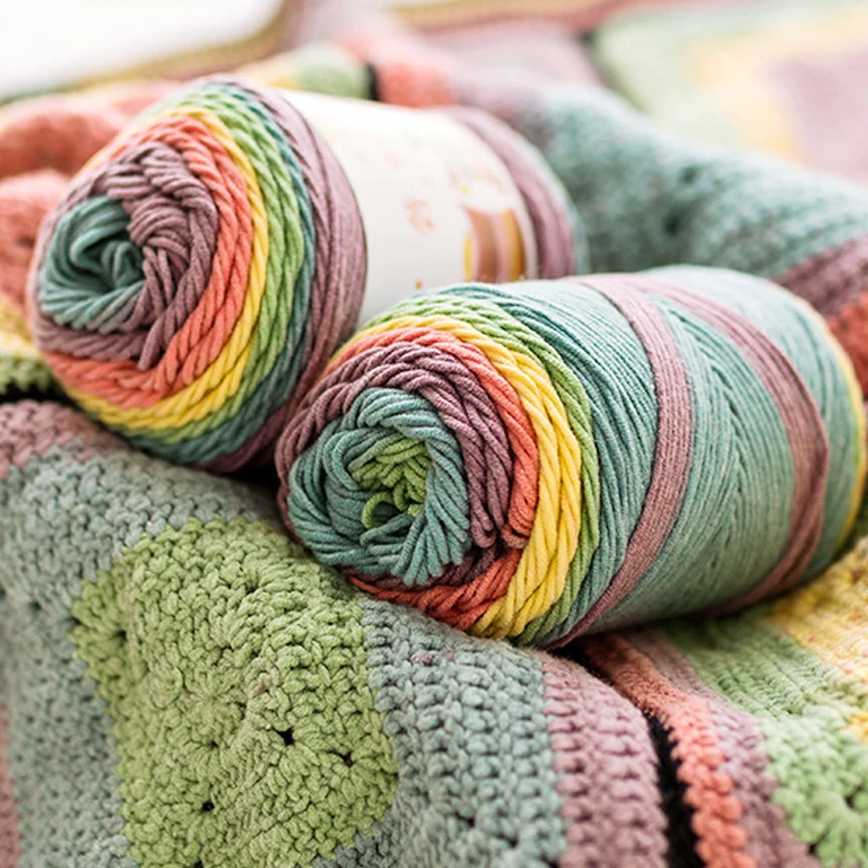 Hilo teñido de segmento arcoíris, 100g, 193M, 5 hebras de lana DIY, tejido a mano, suéter, sombrero, bufanda, cojín de sofá, hilo de pastel