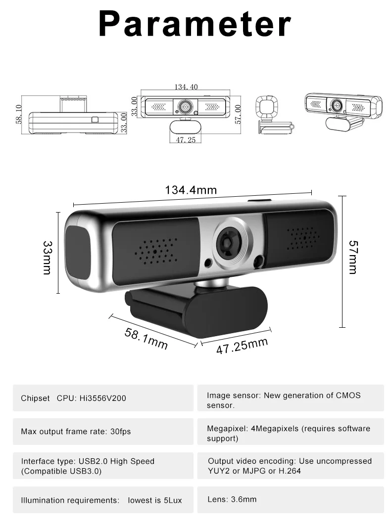 

Fenghe 2K PC Camera 4x zoom Microphone all-in-one privacy cover Webcam with remote control
