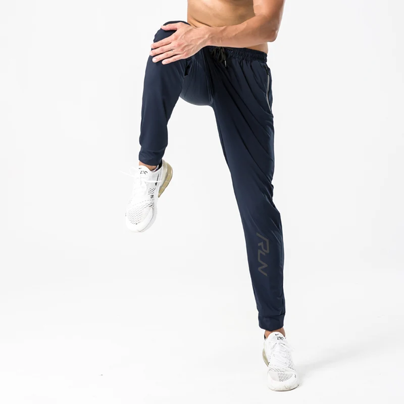 

Thin Running Pants Men Fitness Sports Gym Elastic Quick dry Sweatpants Training Jogging Exercise Slim Trousers Zip pockets