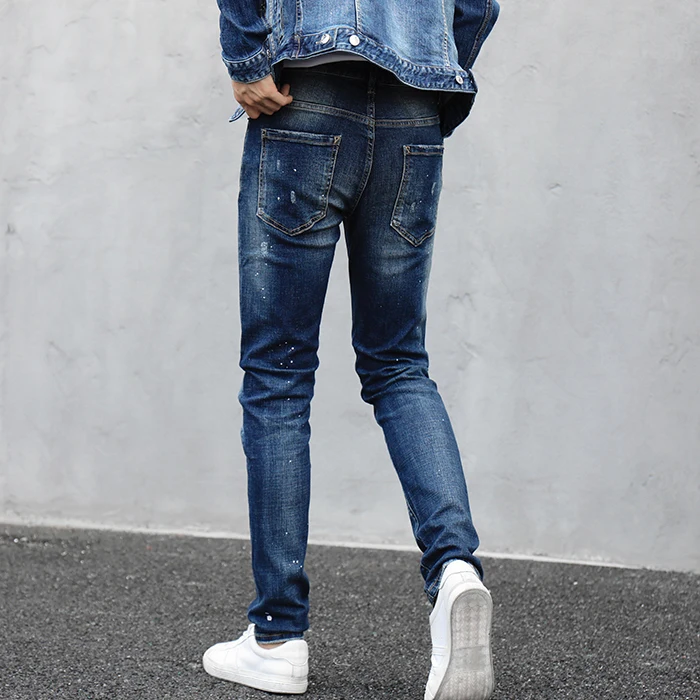 

European famous brand men dsq jeans Men slim jeans pants mens denim trousers button blue hole Pencil Pants jeans for men 8094