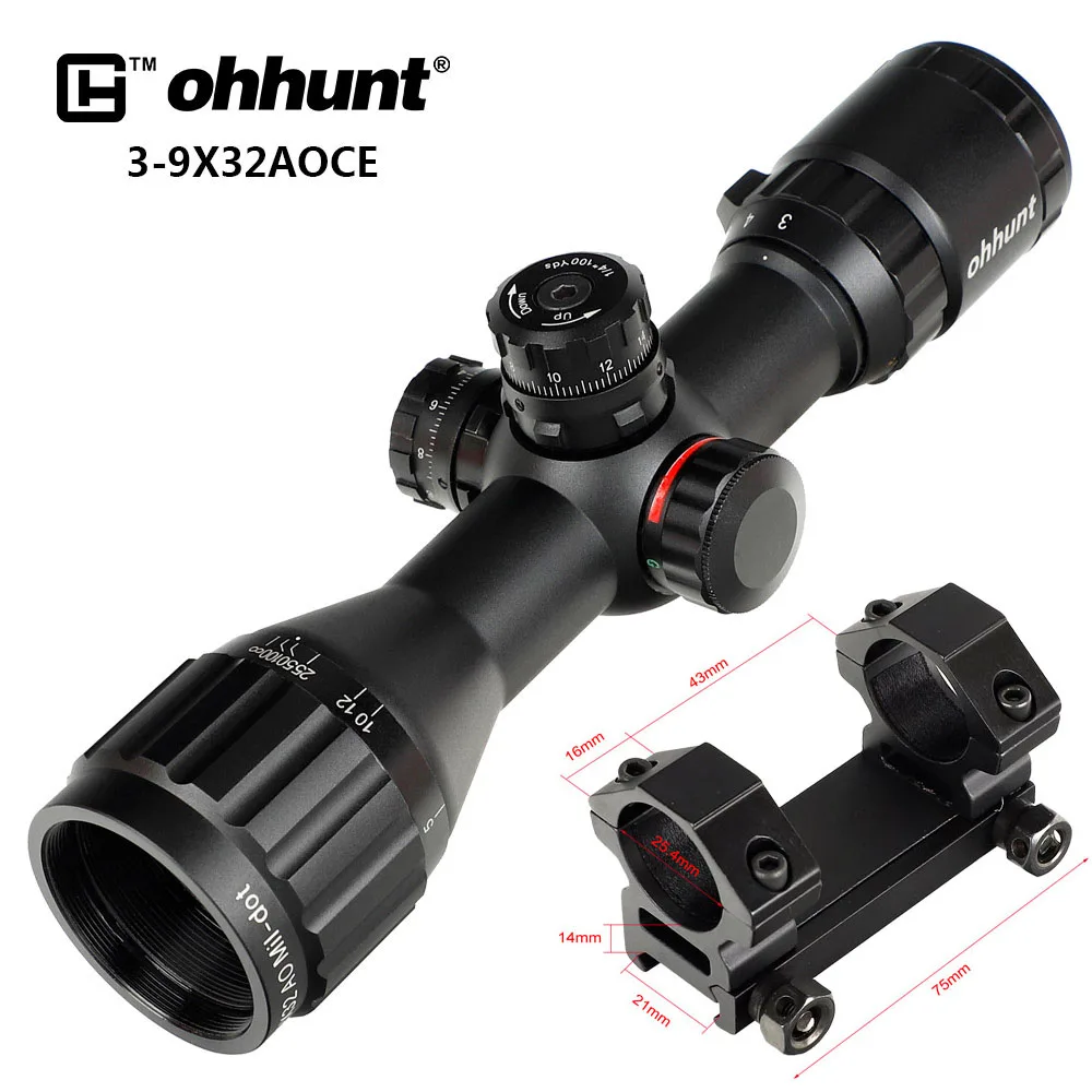 Ohhunt 3-9x32 AO компактная охотничья оптика 1/2 половина Mil точка сетка оптические прицелы башенки Блокировка с солнцезащитным козырьком тактический прицел - Цвет: with Picatinny Mount