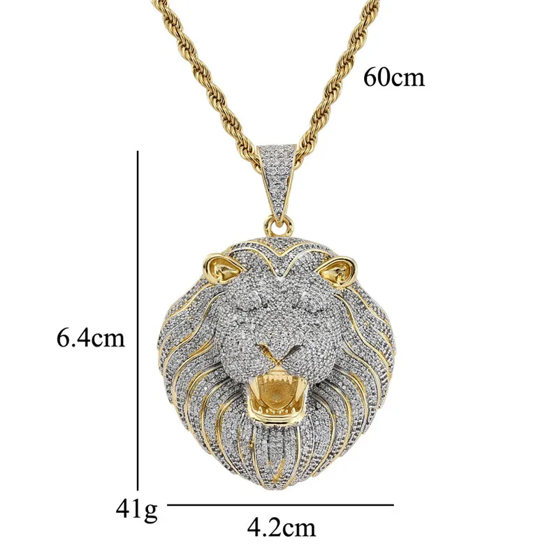 

Iced Out Necklace Micro Pave Cubic Zircon Lion Head Pendant Necklace for Men Women Gifts Luxury Hip Hop Jewelry