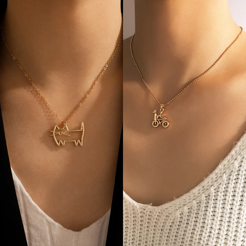 

Ожерелье Tocona с подвеской в виде милого кота для женщин и девушек, ажурное геометрическое ожерелье из металлического сплава, Ювелирное Украш...