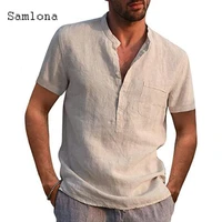 mens fashion shirt short sleeve linen blouse patchwork tops sexy men clothing 2021 new summer casual pullovers homme ropa blusas