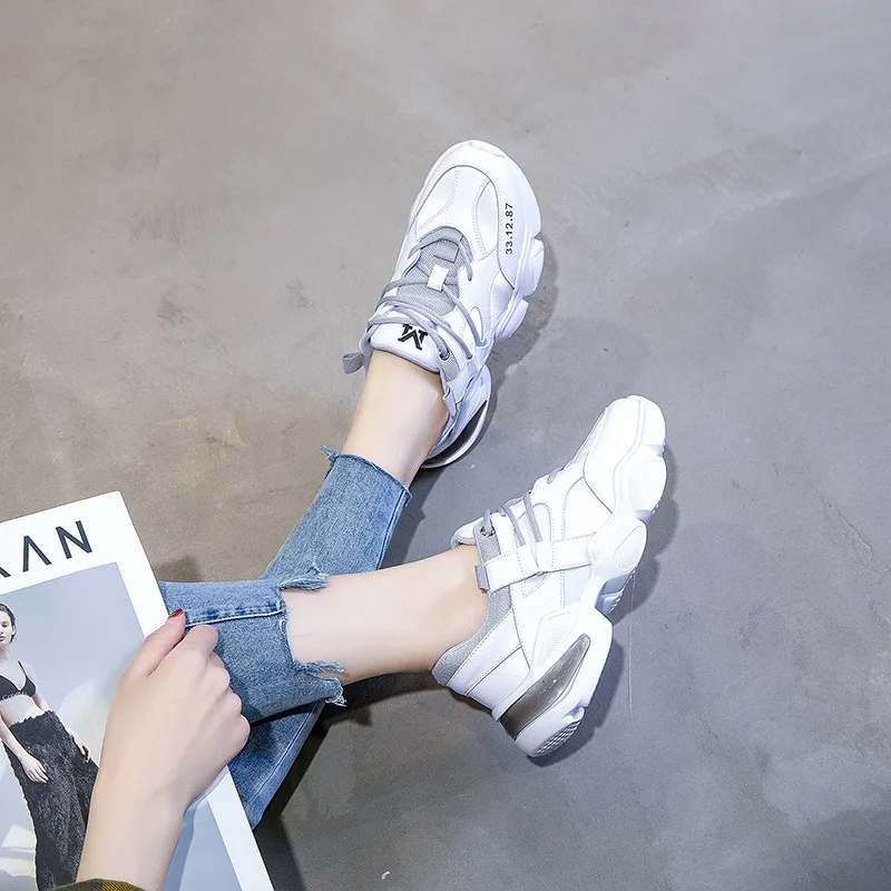 

Jookrrix 2020 Women Spring Female Genuine Leather Shoes Women Increased 6cm Chunky Sneakers Lady Wedges Thick Sole Shoes ZD2608