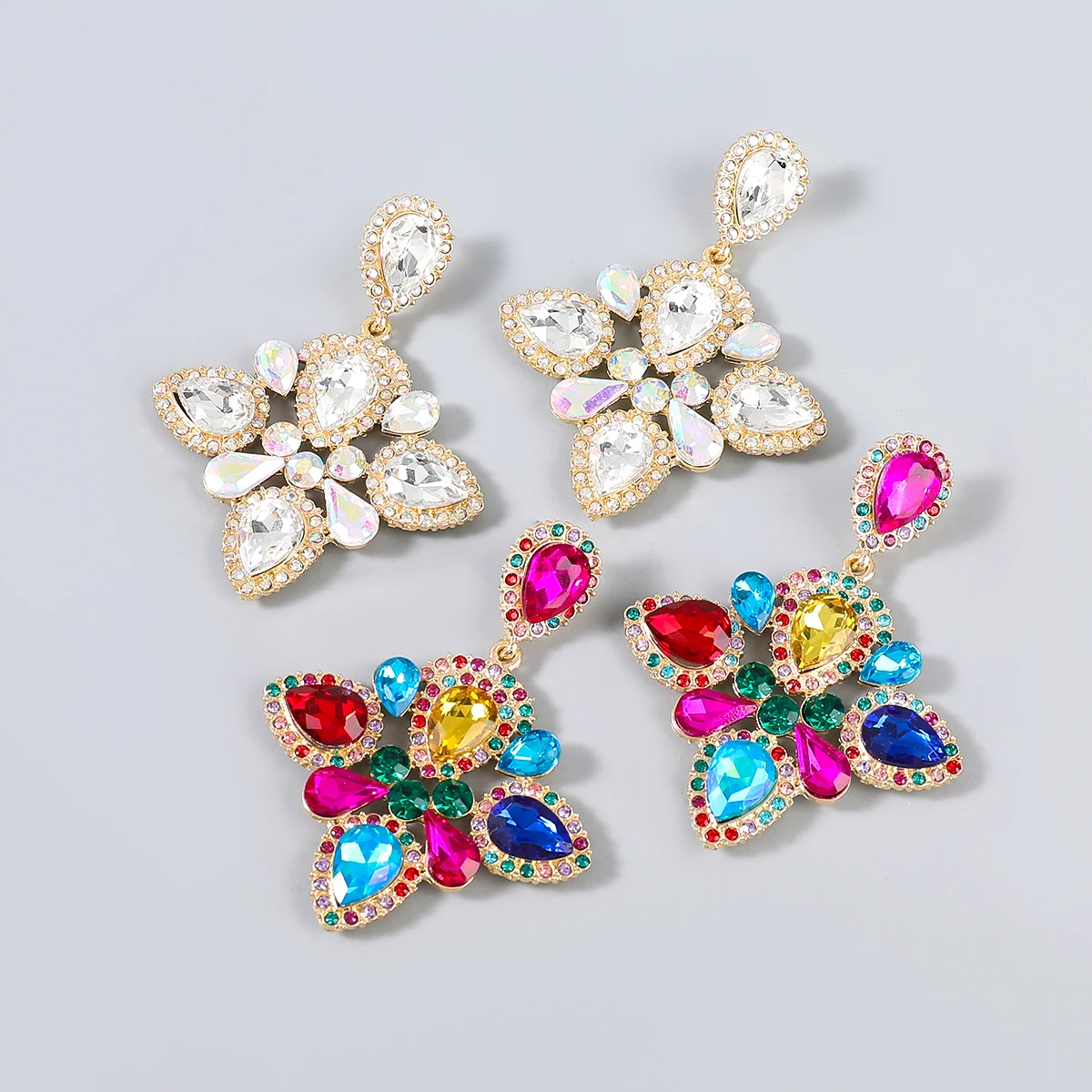 

Winter Metal Glass Rhinestone Geometric Earrings Castle Banquet Popular Dangle Earrings Women's Elegant Statement Earrings