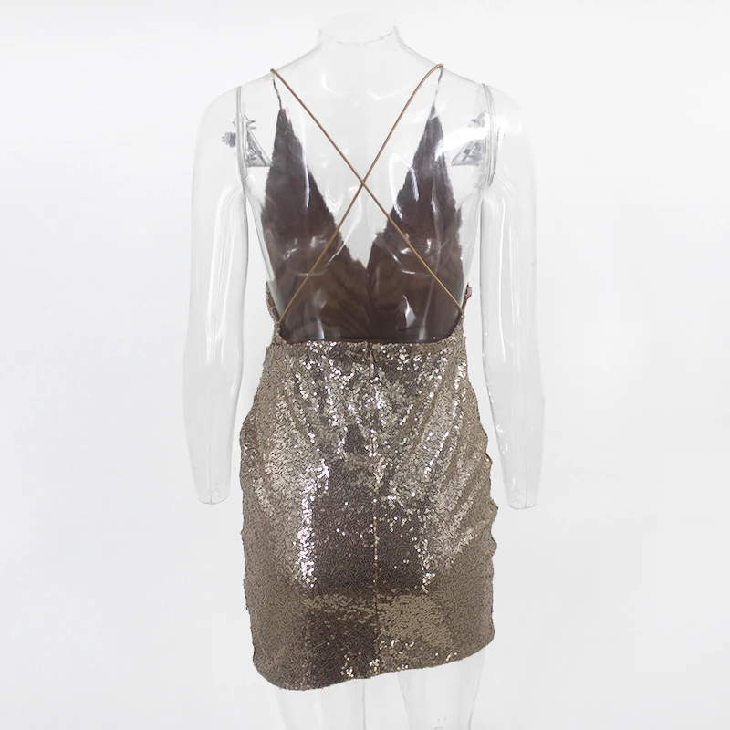 DRESSMECB Летние черные блесток Сексуальная Bodycon Платье Для женщин с низким вырезом на спине для ночного клуба вечерние платье блестящие Элегантные мини платье Vestidos