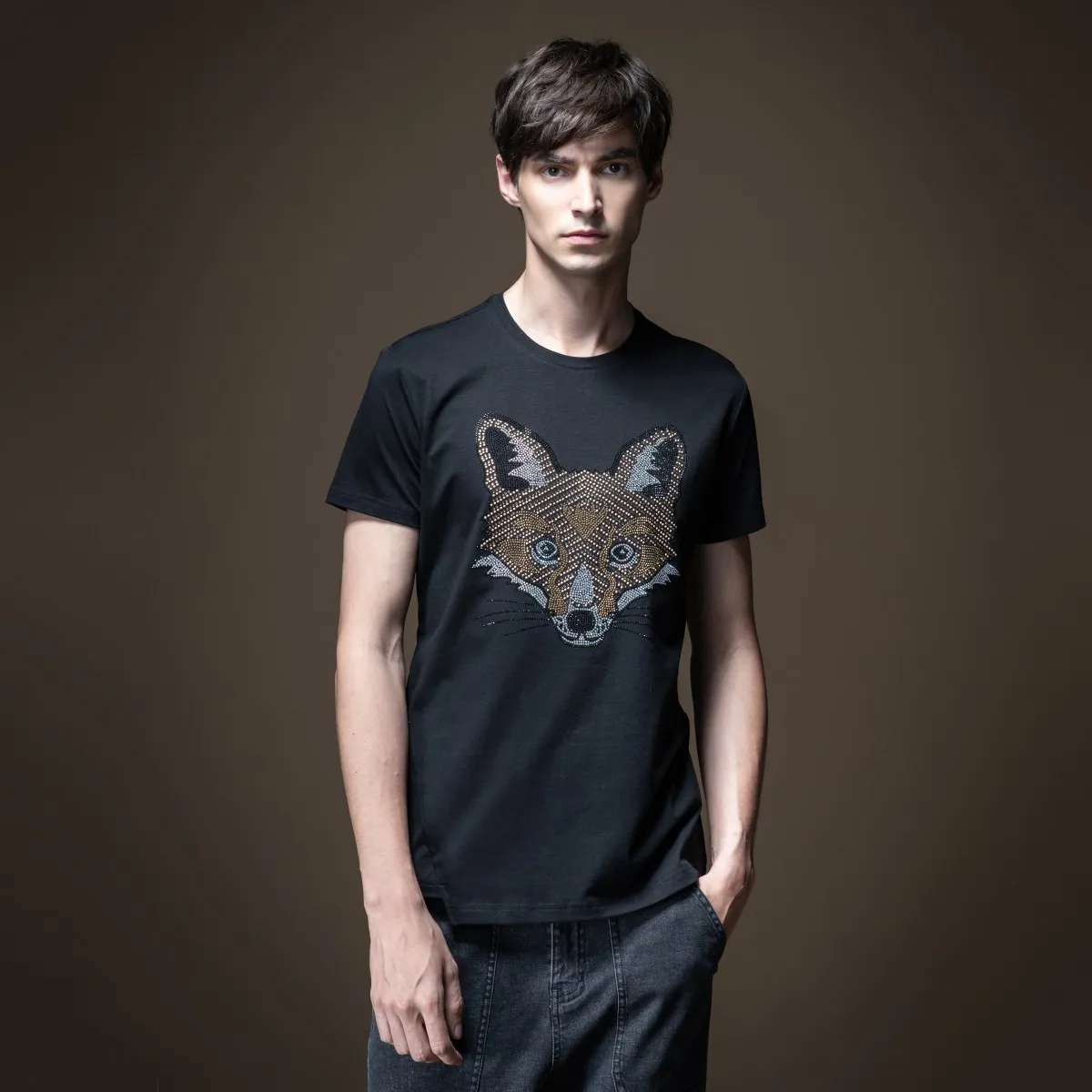 

Pinli 2020 Summer New Round Neck Slim Sequins Animal Pattern Cotton Casual Men Short Sleeve T-shirt High Quality B202611148