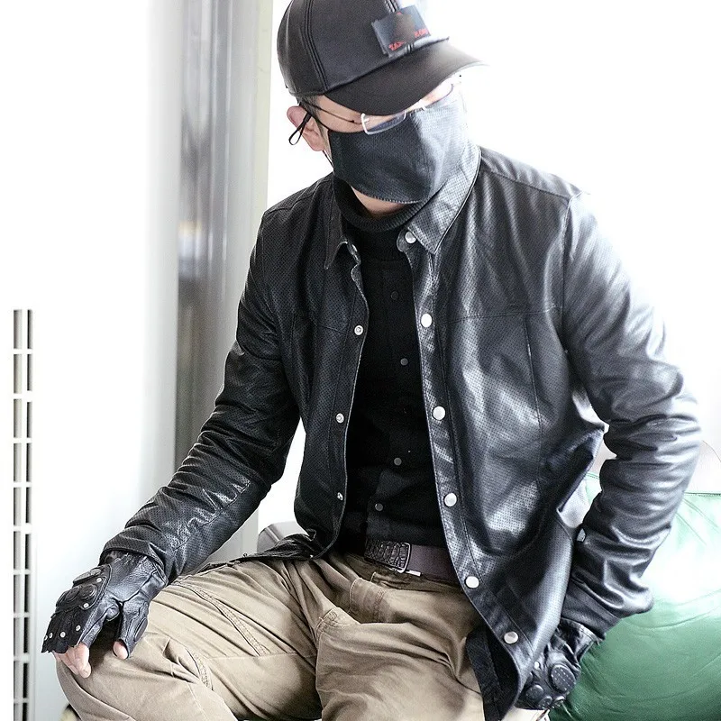 Мужская рубашка из натуральной кожи повседневная однобортная с длинным рукавом