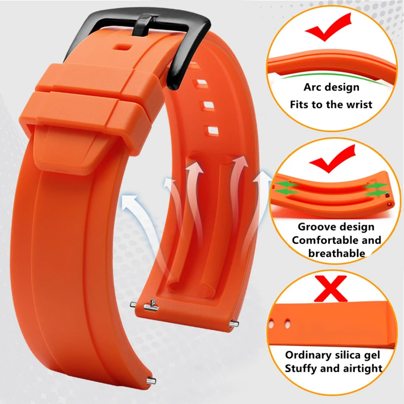 

NEW Silicone Rubber Watch Strap 20mm 22mm Sport Watchband Black Green Wristband With Quick Release Spring Bar Watches Strap
