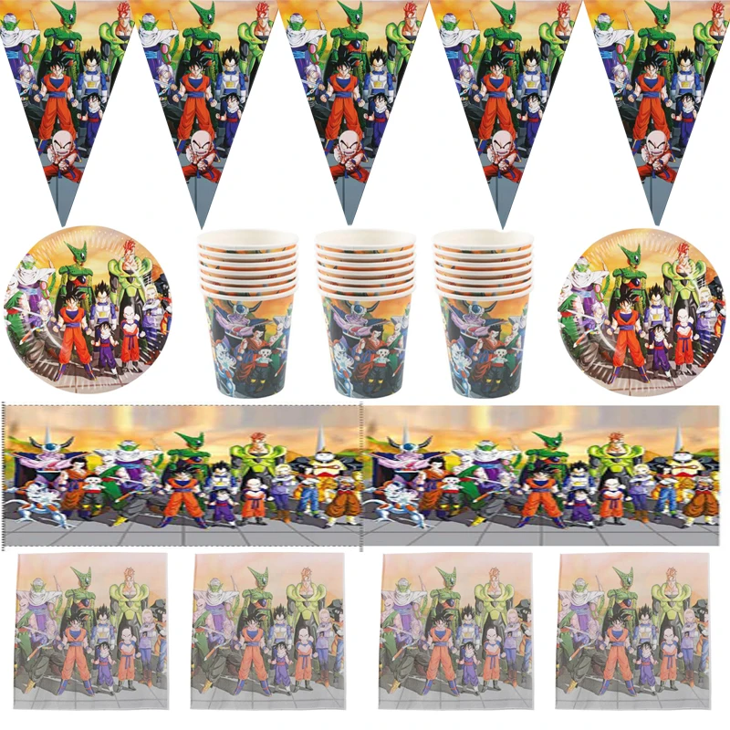 

51Pcs/lot Happy Birthday Party Dragon Ball0 Plates Boys Kids Boys Favors Cups Napkins Tablecloth Baby Shower Decorate Banner