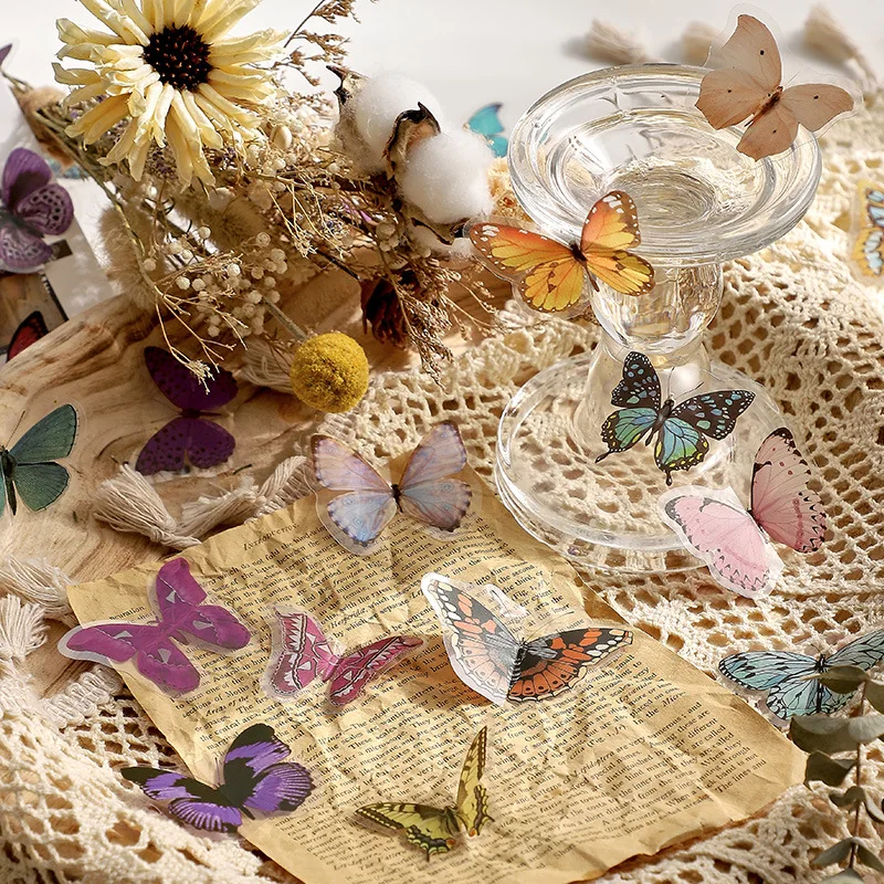 

40Pcs/lot Butterfly Deco Stickers Scrapbooking Retro Hand Account Decoration Journal Toy Plants Album DIY Stationery Stickers