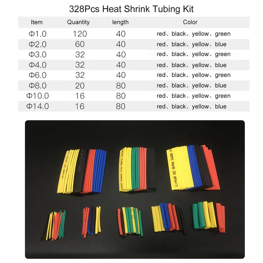 328Pcs/pack Polyolefin Shrinking Assorted Heat Shrink Tubing Insulated Sleeving Tubing Set Heat Shrinkable Tube Wrap Wire
