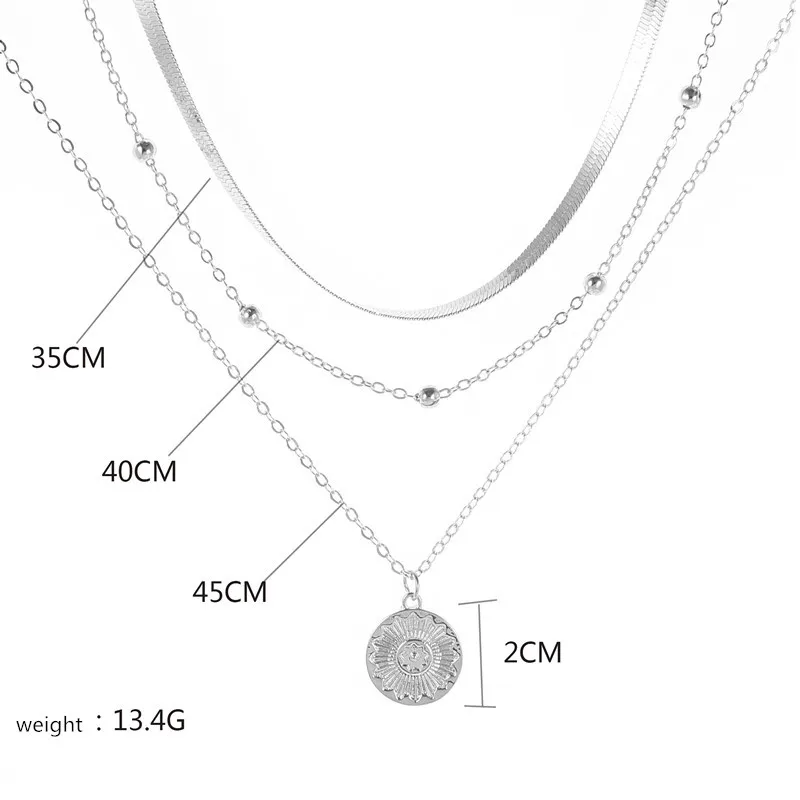 

Necklaces Jewelry Multilayer Womans Necklace Flower Pendant Ladies Geometric Lady Silver Color Exaggerated Party Alloy Halskette
