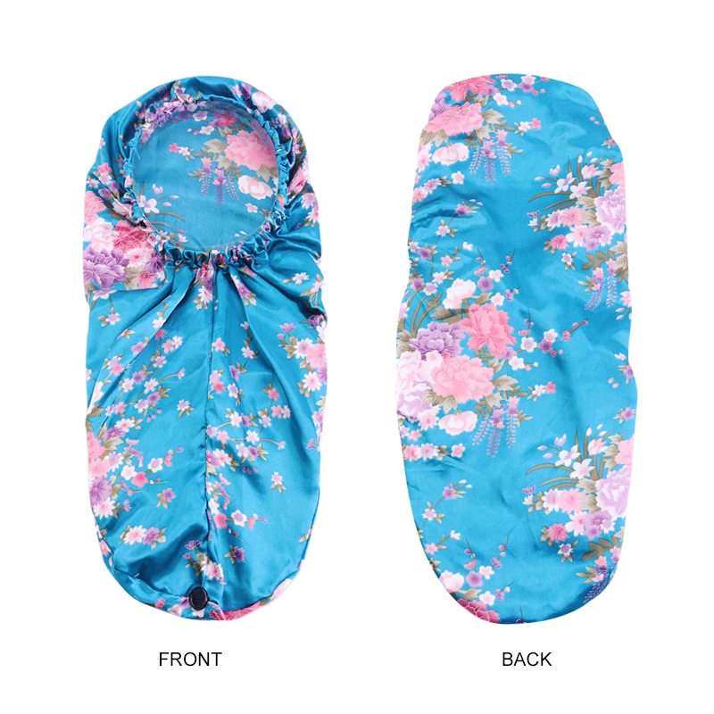 

Women Satin Bonnet Elastic Band with Button Adjustable Print Long Hair Cap Hair Care Night Sleep Cap Headcover Wrap