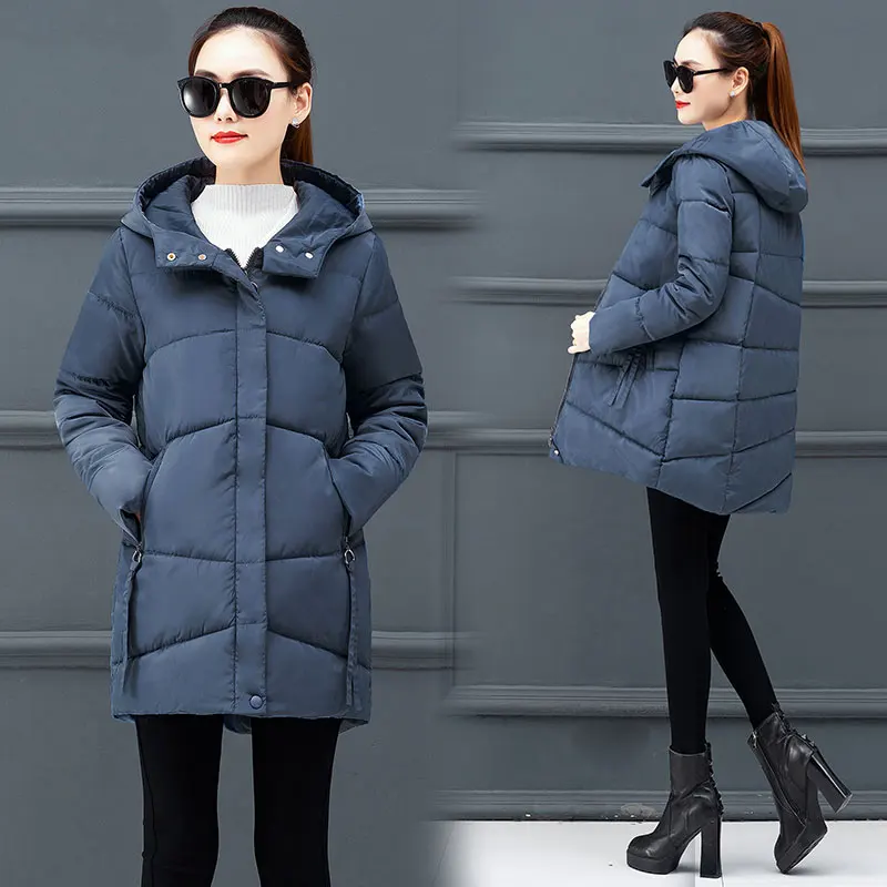 Негабаритных капюшоном зимнее пуховое пальто женская куртка теплая уплотненная