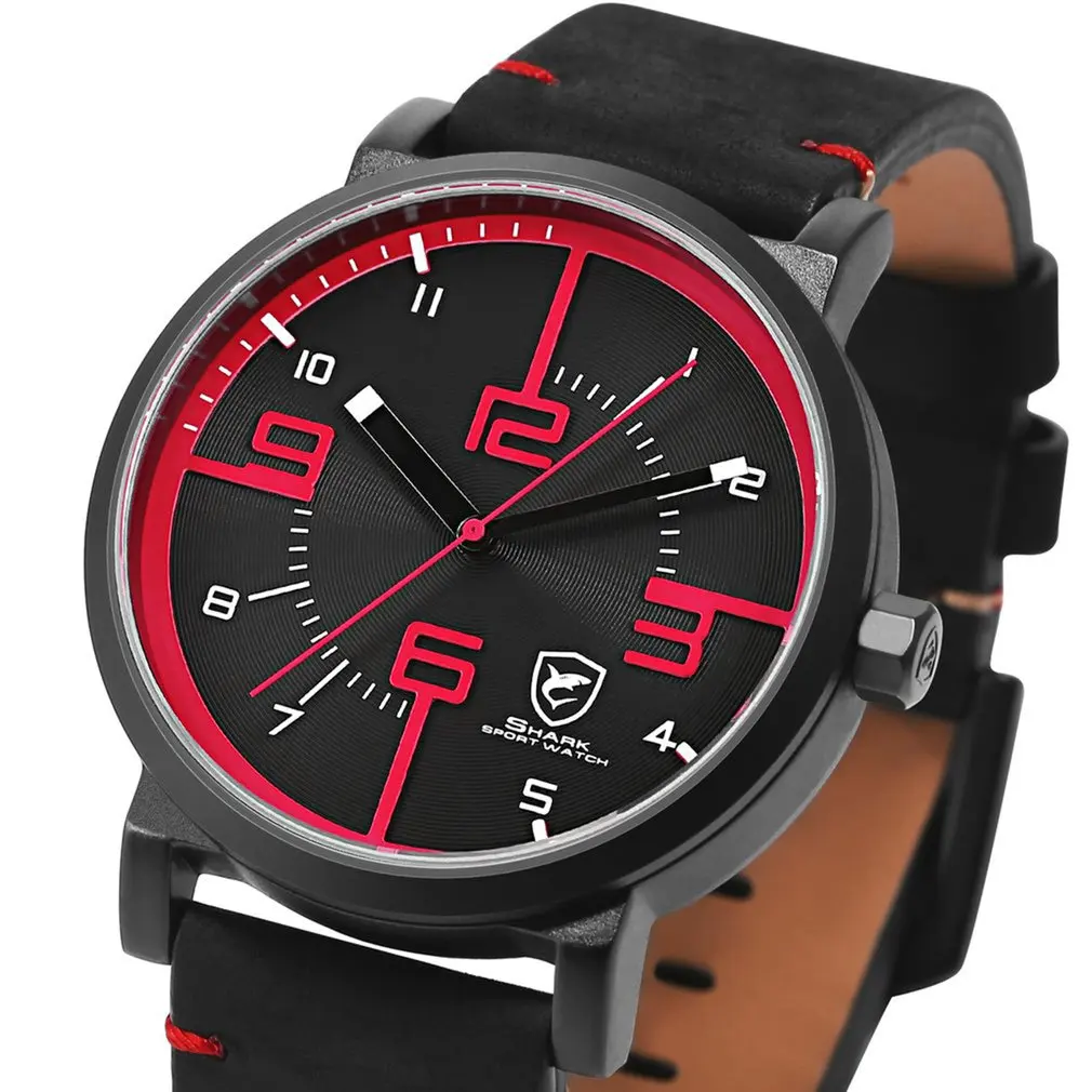 Red SH567 Bahamas Saw SHARK спортивные часы синие модные Crazy Horse коричневые кожаные повседневные мужские военные кварцевые креативные часы Masculino/SH569 - Цвет: Red SH567