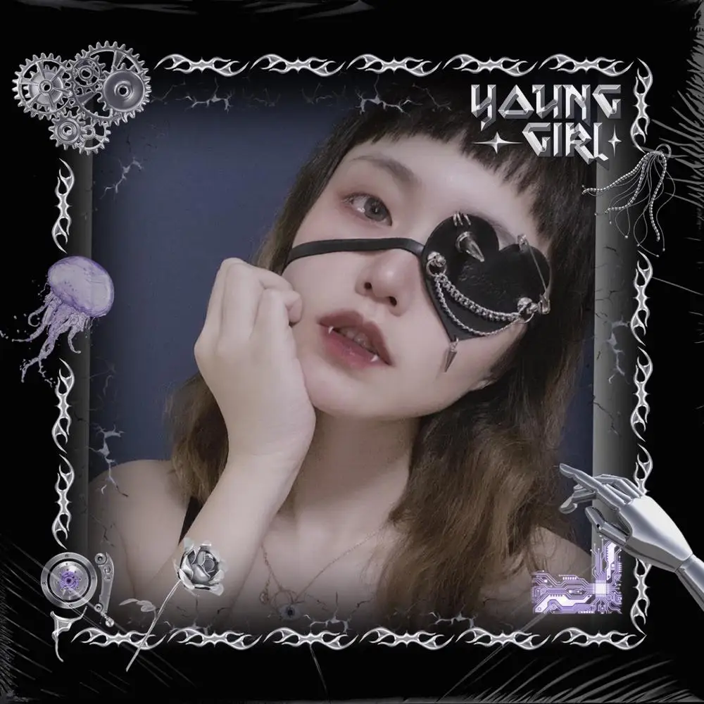 Готический панк Рок любовь заклепки цепь черный Харадзюку косплей глаз патч для