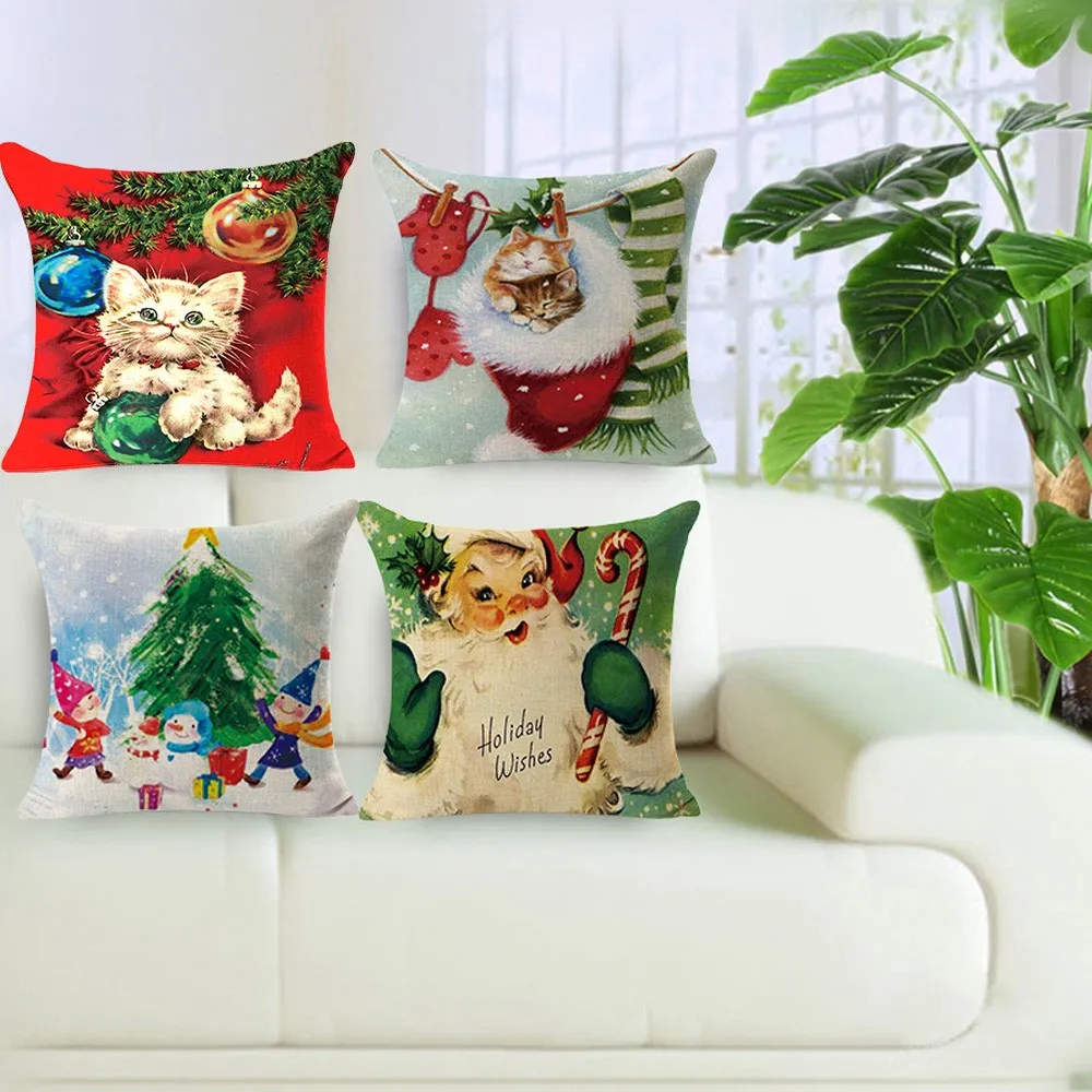 

Christmas Style London Cushion Cover Throw Flax Car Decorative Pillowcase Cotton and Linen Home Decor Pillow Cushion Cover