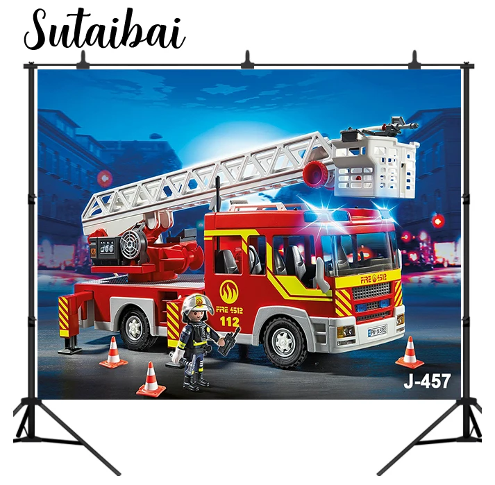 

Firetruck Party Photography Backdrop Fireman Fire Truck Background Boy Birthday Decor Photocall Backdrop Photo Studio Banner