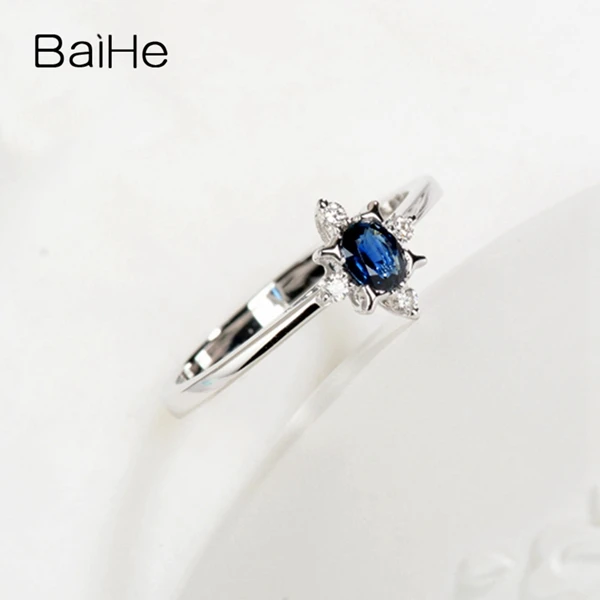 BAIHE Solid 14K белое золото 0.2CT сертифицированные безупречные натуральные сапфировые обручальные женские модные ювелирные изделия Подарочное кольцо