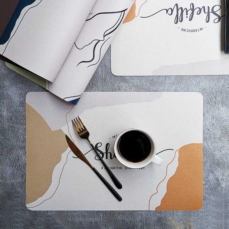

Tablemat Kitchen Dining Accessories Leather Placemat for Dining Table Tableware Pad Oil Water Resistant Heat Insulation Non-Slip