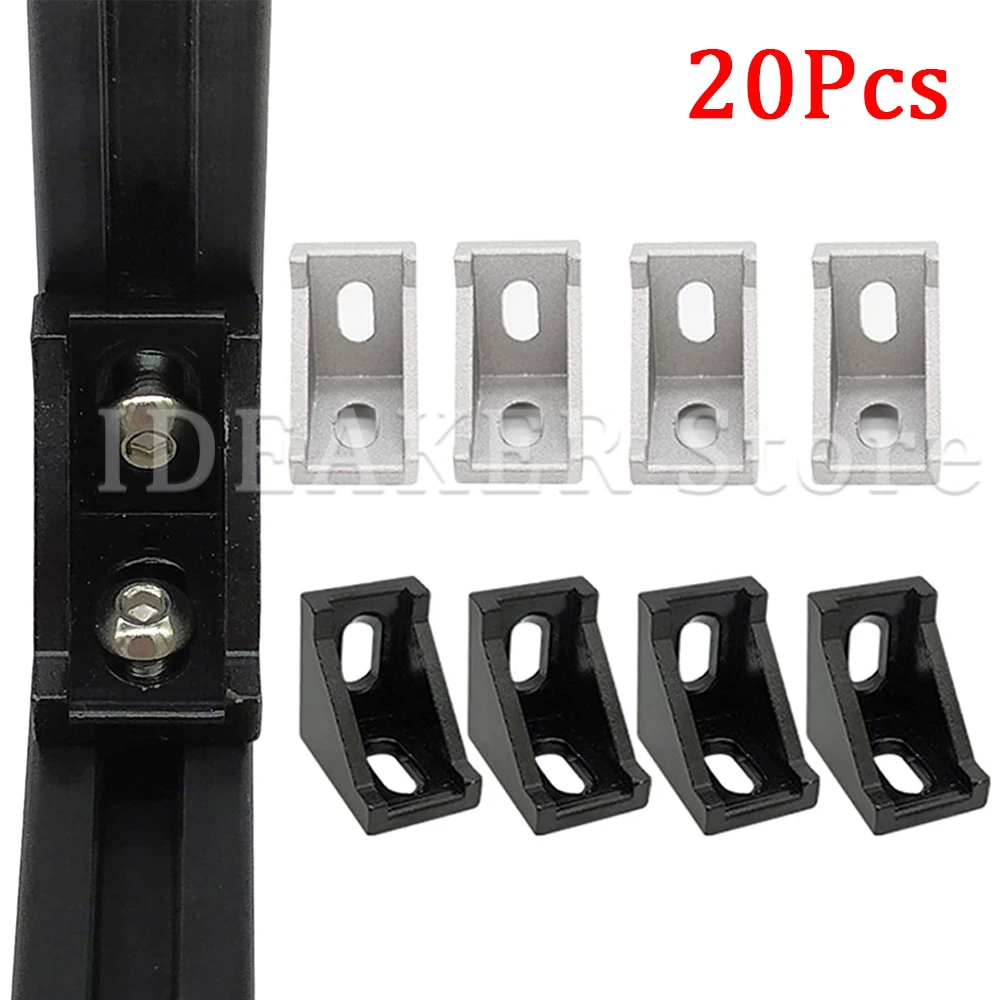 

20Pcs Black/Silver Aluminum Right Angle Bracket for Building Industrial Aluminum Frame Structures,3D Printers, Robotics Projects