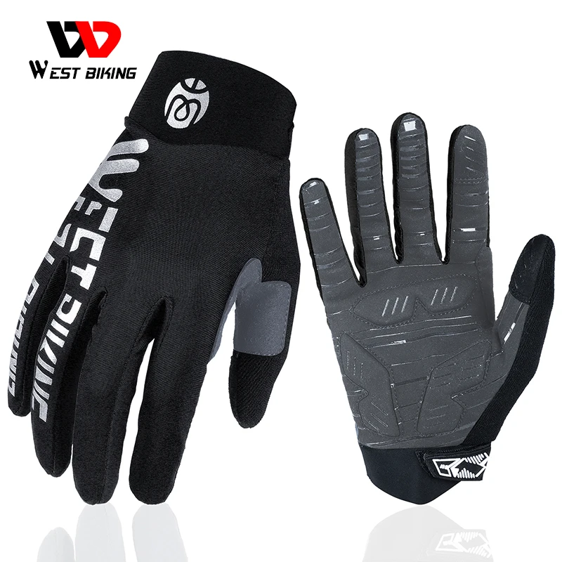 

WEST BIKING Breathable Cycling Gloves Touch Screen MTB Bike Gloves Anti-slip Reflective Sport Fitness Running Bicycle Gloves
