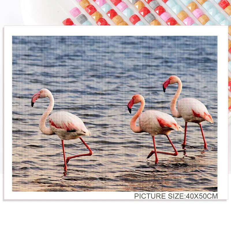 

Diamond Painting Flamingo Water Animal Square Diamond Round Diamond Decoration Customizable Wall Art Decoration Frameless Style