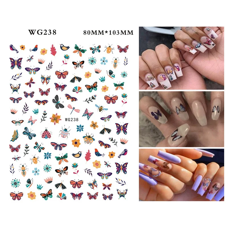 3D наклейки для дизайна ногтей в виде бабочек украшения смешанные красочные узоры