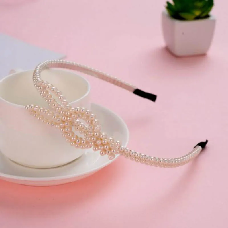 Роскошная повязка для волос с белым жемчугом на голову милым бантом в виде